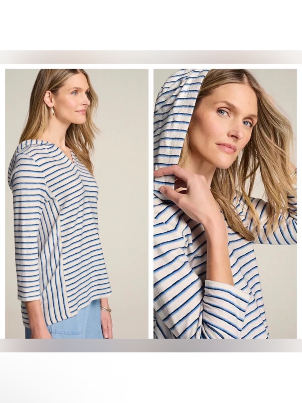 J. Jill Blue and White Striped Hooded Knit Tunic